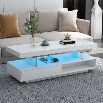 Wooden LED Lighting Storage and Display Shelves Coffee Table