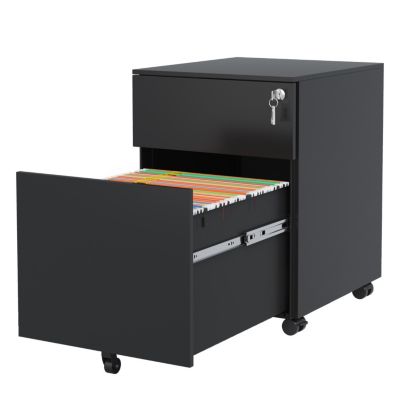 Mobile File Cabinet with Lock, Fully Assembled, Black
