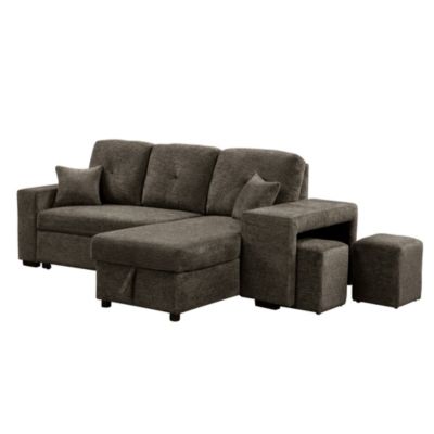  Knox Charcoal Sectional Sofa Bed with Storage Chaise