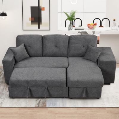 Sectional Sofa Bed with Storage Chaise and 2 Stools