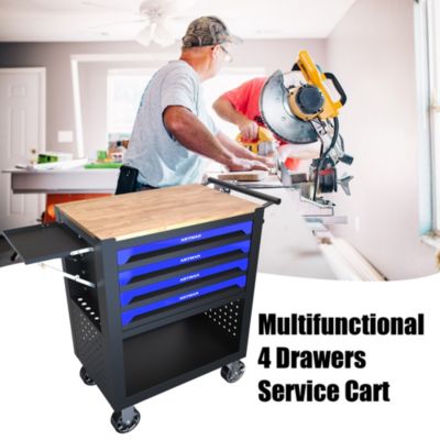 4 Drawers Multifunctional Tool Cart With Wheels And Wooden Top