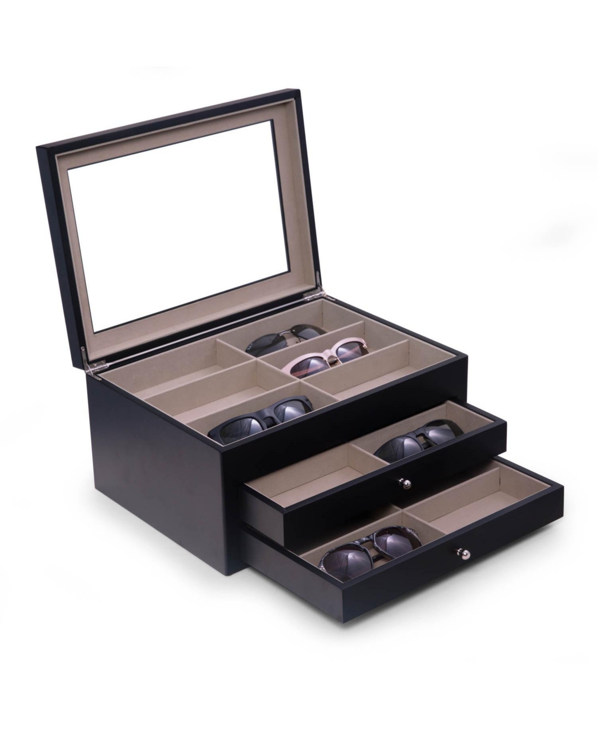 Wood 18 Sunglass Storage Box - Black