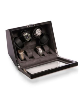 Ash wood high lacquer four watch winder and four watch storage case with glass top