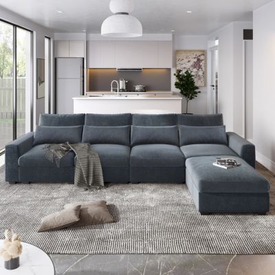 Feather Filled L-Shape Convertible Sectional Sofa