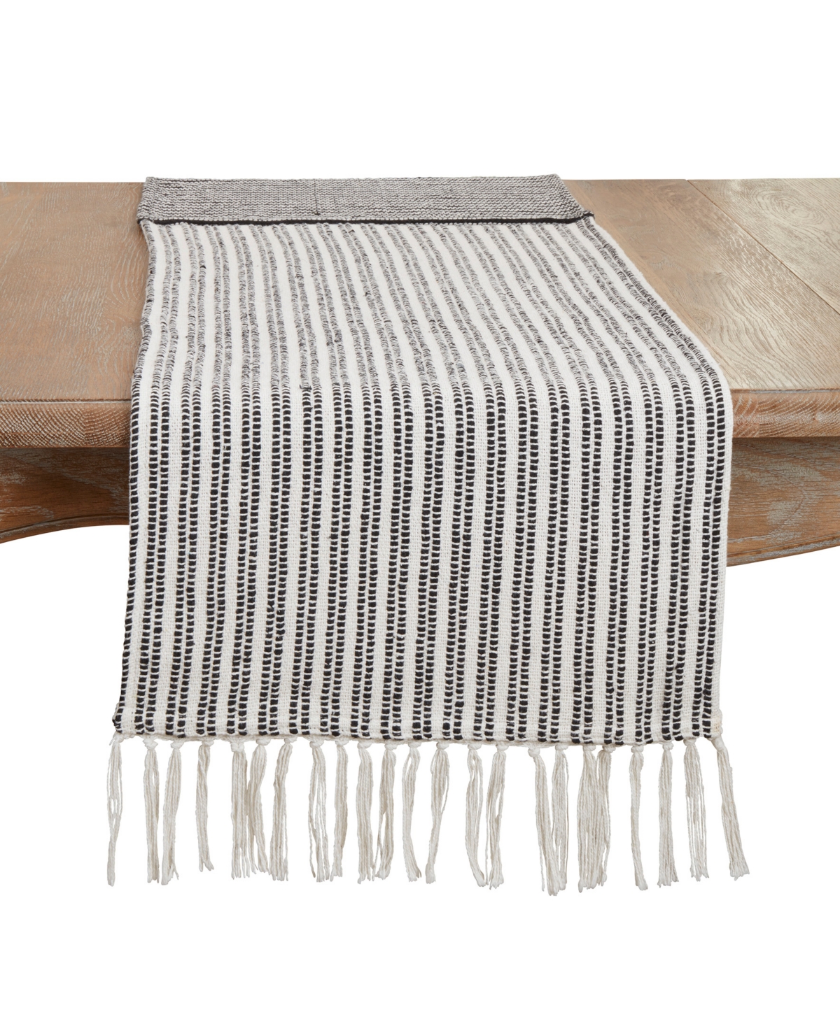 Saro Lifestyle Duo-tone Stripe Table Runner, 16"x72" In Black,white