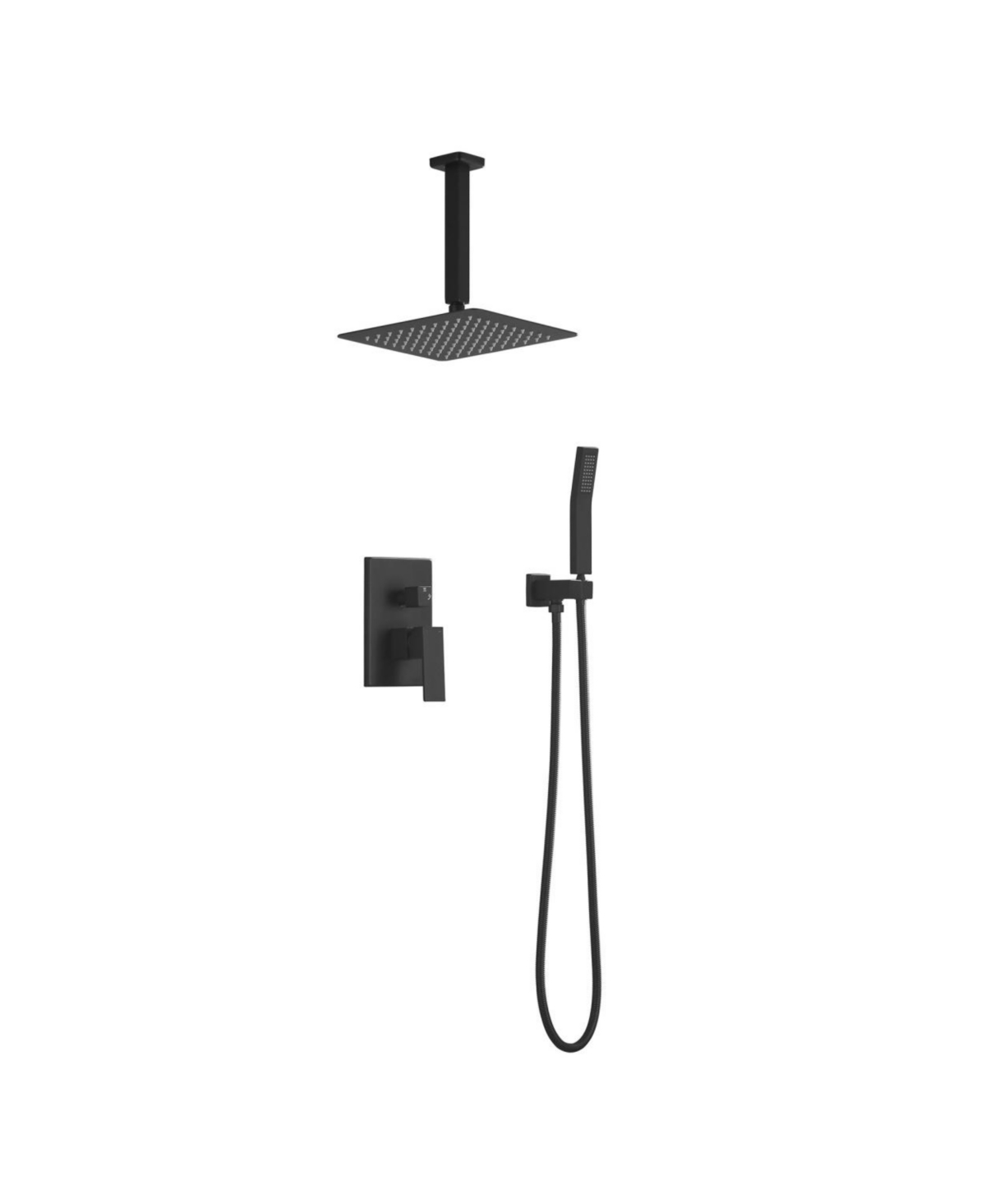 Ceiling Mounted Shower System Combo Set With Handheld And 12" Shower Head - Black