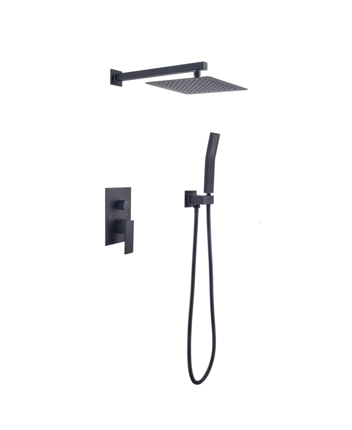 10 Inch Shower Head Bathroom Luxury Rain Mixer Shower Complete Combo Set Wall Mounted - Black