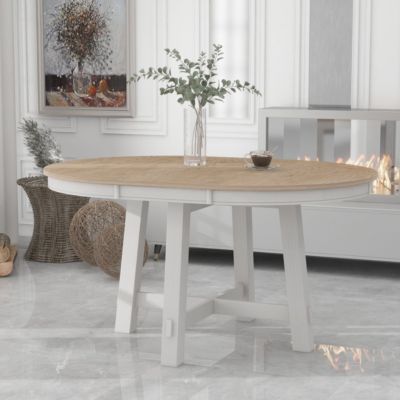Oak Wood Farmhouse Dining Table with Extendable Leaf