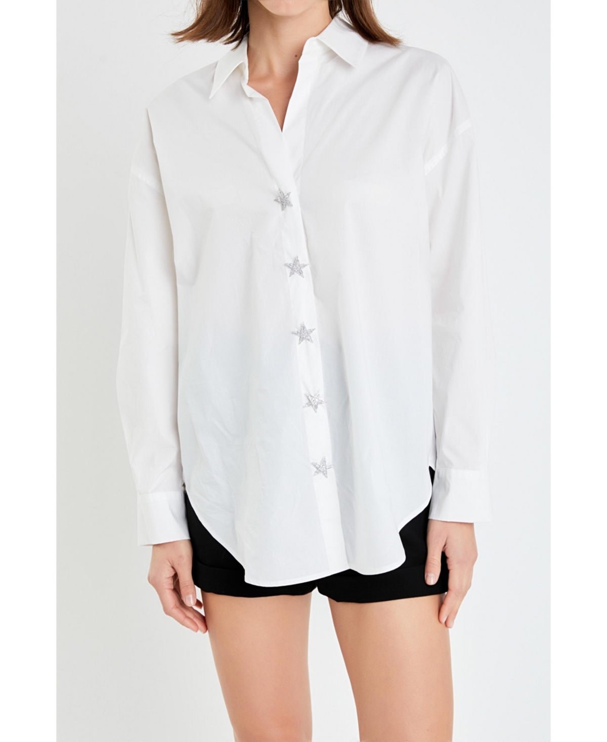 Women's Over d Collared Button Detail Shirt - White
