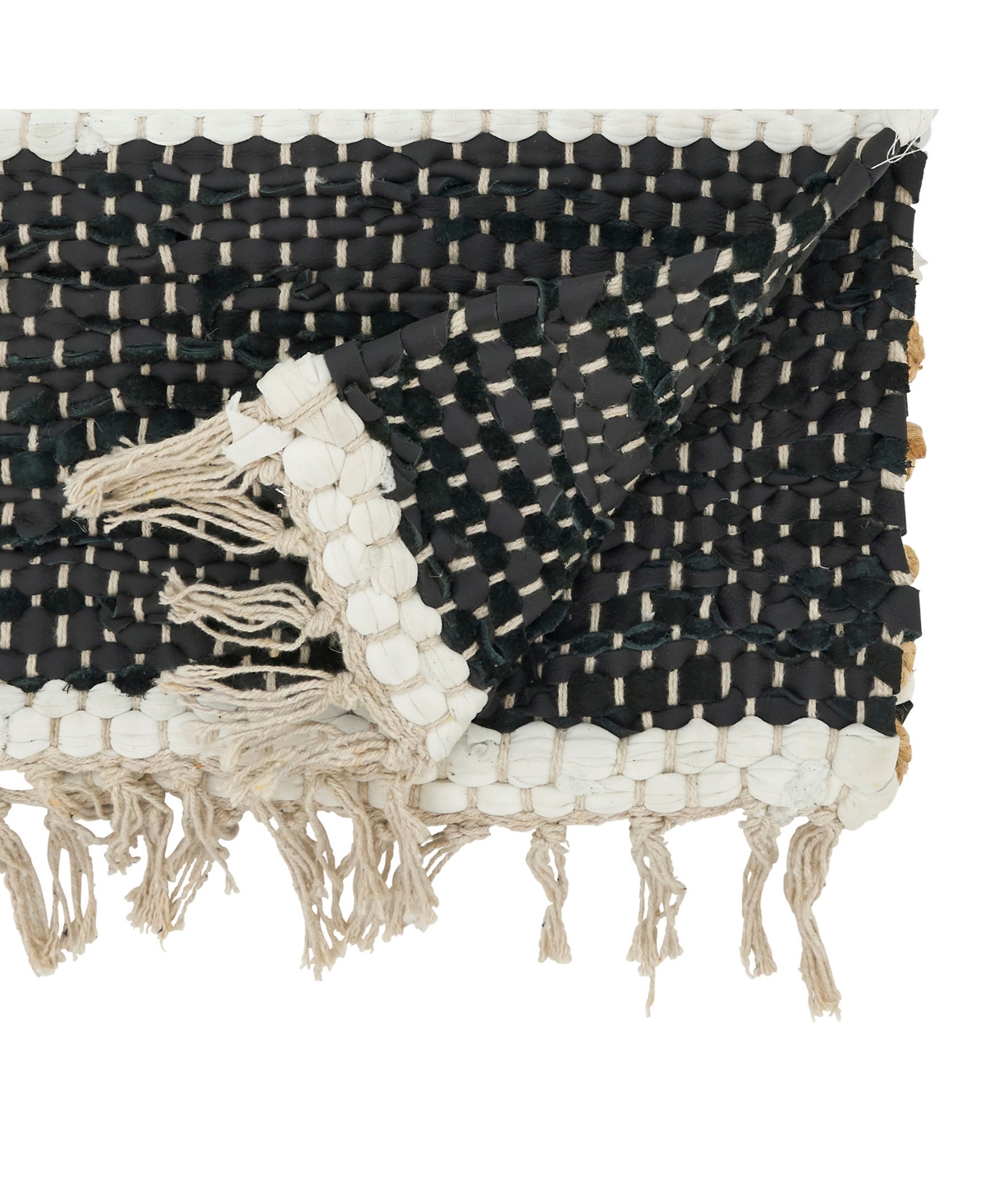 Saro Lifestyle Boho Leather Chindi Fringed Table Runner, 16"x72" In Black,natural