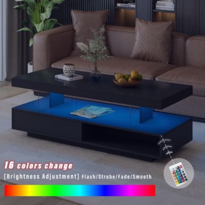 LED Coffee Table With Storage and Display Shelves