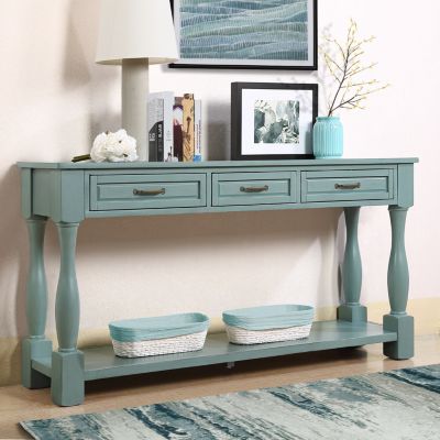 63" Wood Console Table with Drawers & Shelf