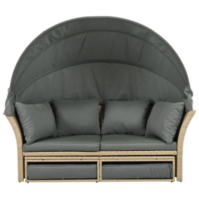 Streamdale Wicker Rattan Round Daybed with Canopy & Pillows