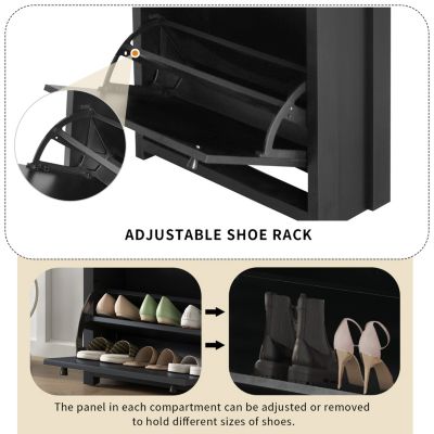 Streamdale 2-Drawer Entryway Shoe Organizer, Wood Grain Top