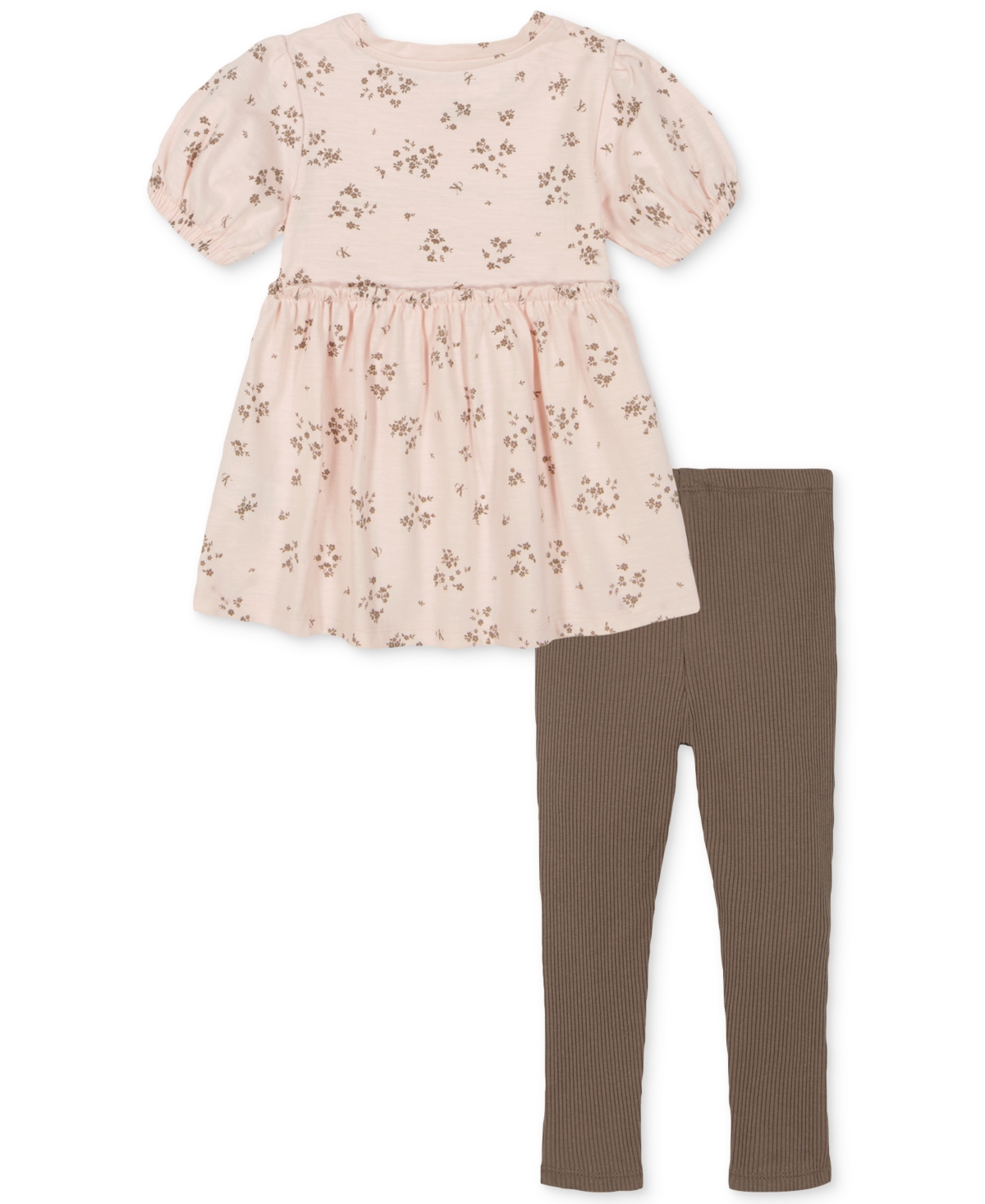 Calvin Klein Toddler and Little Girls Puff-Sleeve Printed Empire Top & Ribbed Leggings, 2 Piece Set