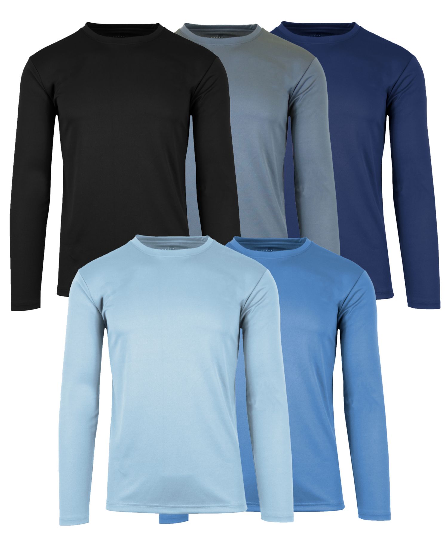 Men's Long Sleeve Moisture-Wicking Performance Crew Neck Tee -5 Pack