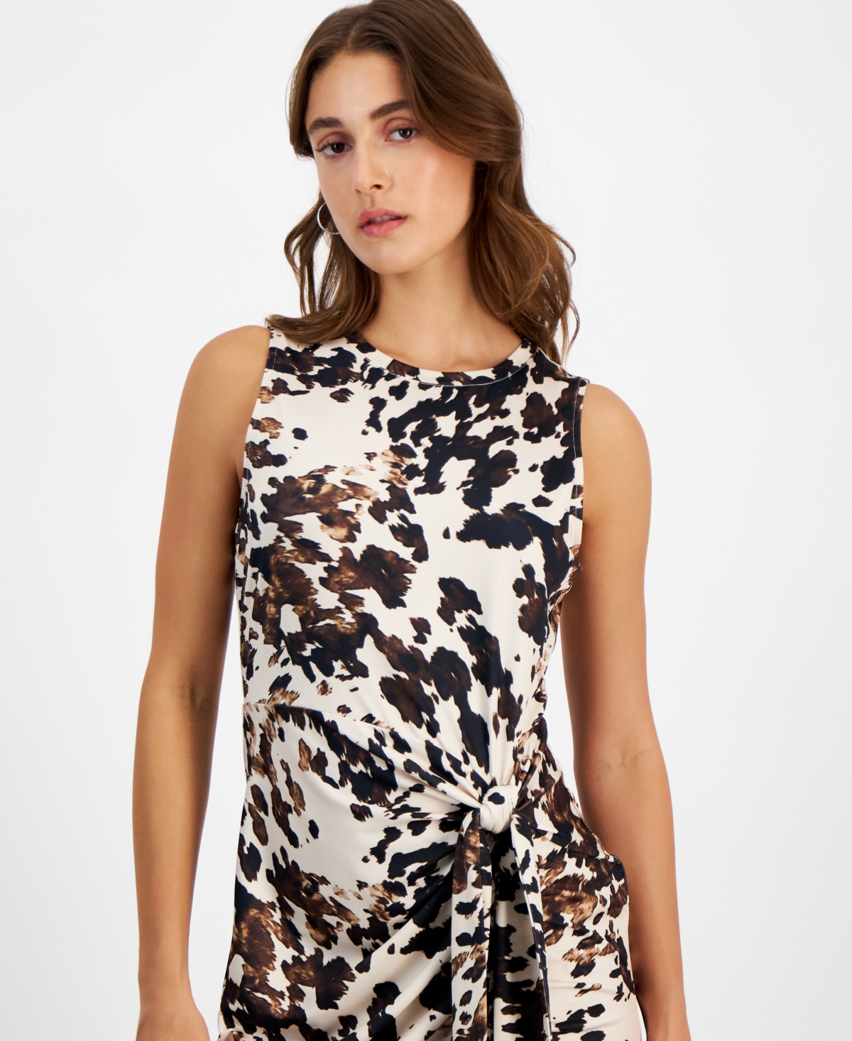 Bar Iii Trendy Plus Size Tie Front Bodycon Midi Dress, Created for Macy's