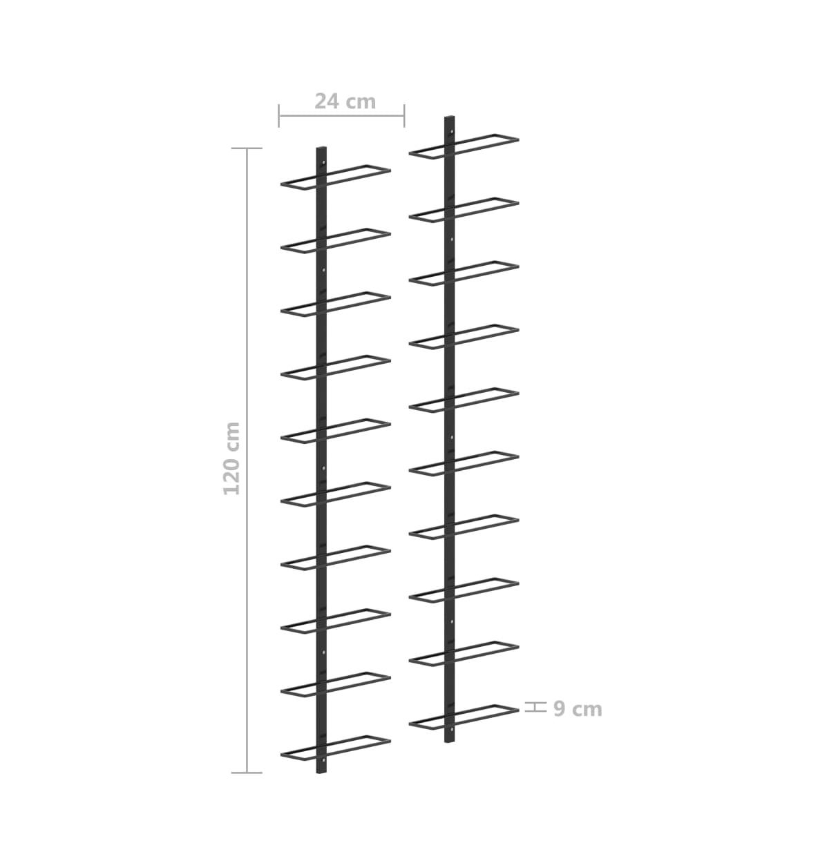 vidaXL Wall-mounted Wine Racks for 20 Bottles 2 pcsMetal - Black