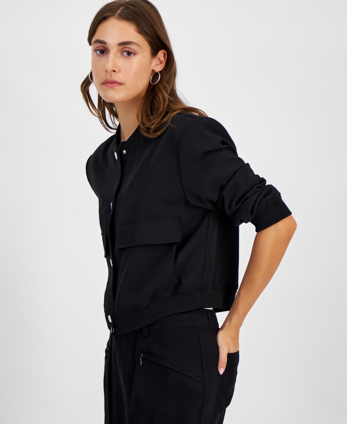 Bar Iii Petite Snap-Up Bomber Jacket, Created for Macy's