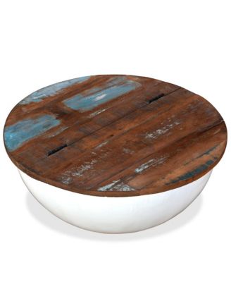 Coffee Table Solid Reclaimed Wood White Bowl Shape
