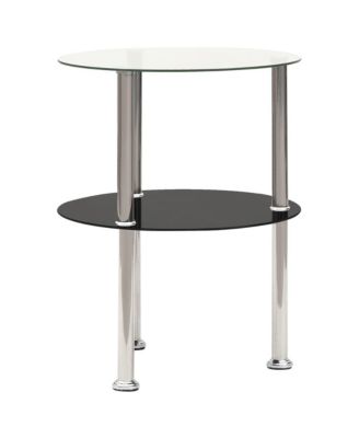 2-Tier Side Table Transparent & Black 15" Tempered Glass