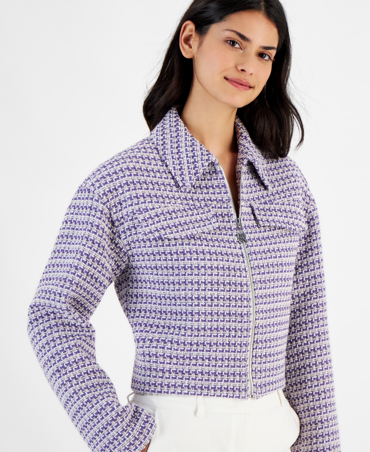 Hugo Women's Aselina Zip-Front Woven Long-Sleeve Cropped Jacket