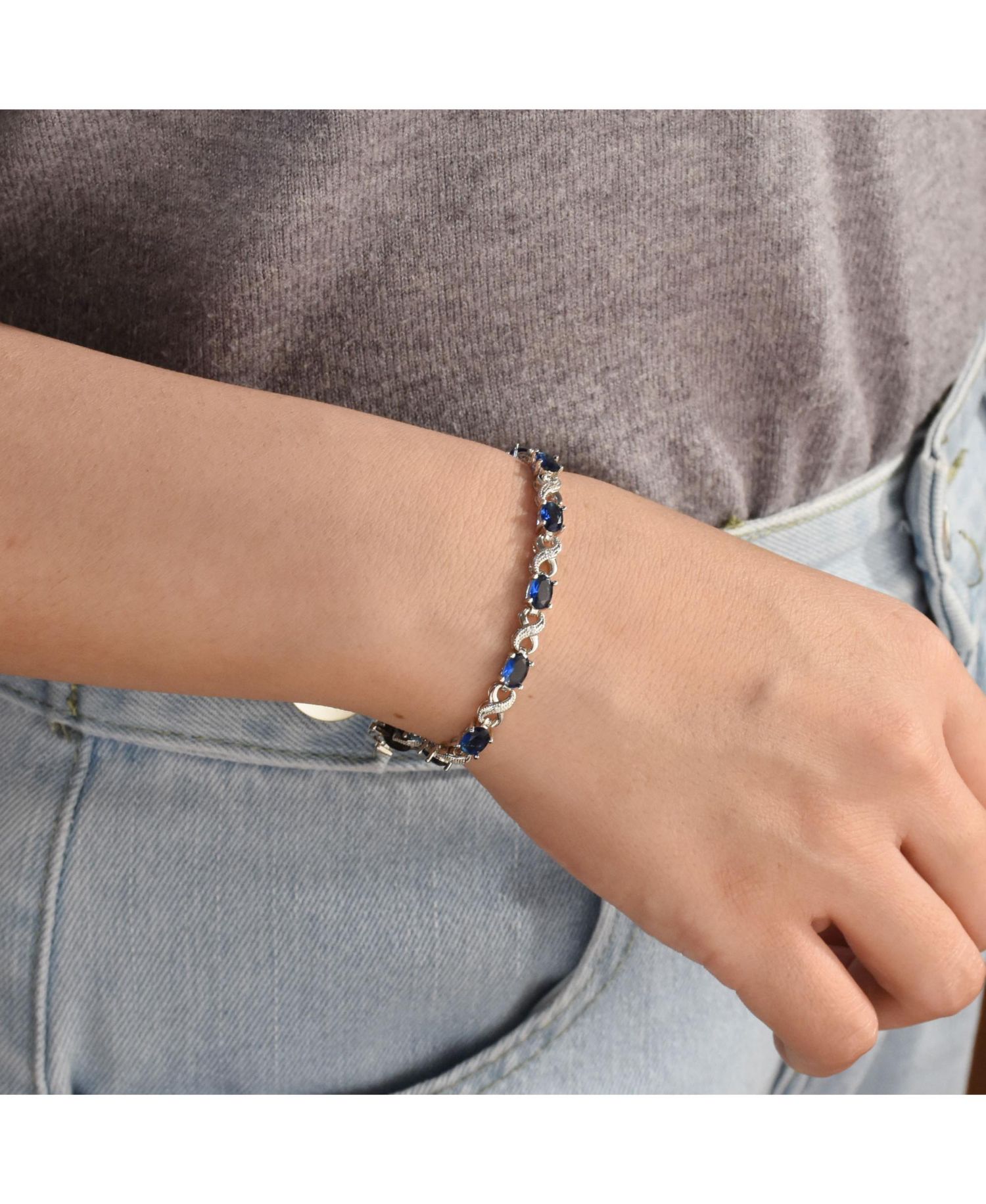 Birthstone Dark Pink Color CZ Oval Infinity Tennis Bracelet Silver Plated