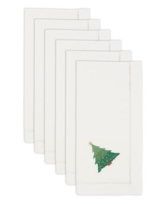 Whimsical Christmas Tree Embroidered Napkin Set of 6, 20"x20"