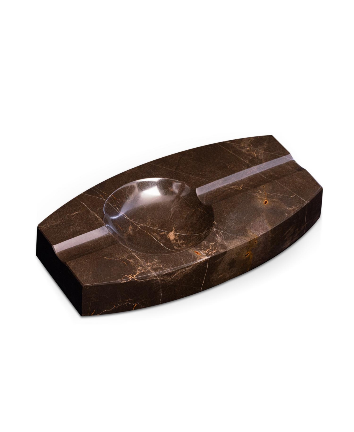 Bey-berk Handcrafted Genuine Marble Double Cigar Ashtray In Amber Emperador Marble In Brown