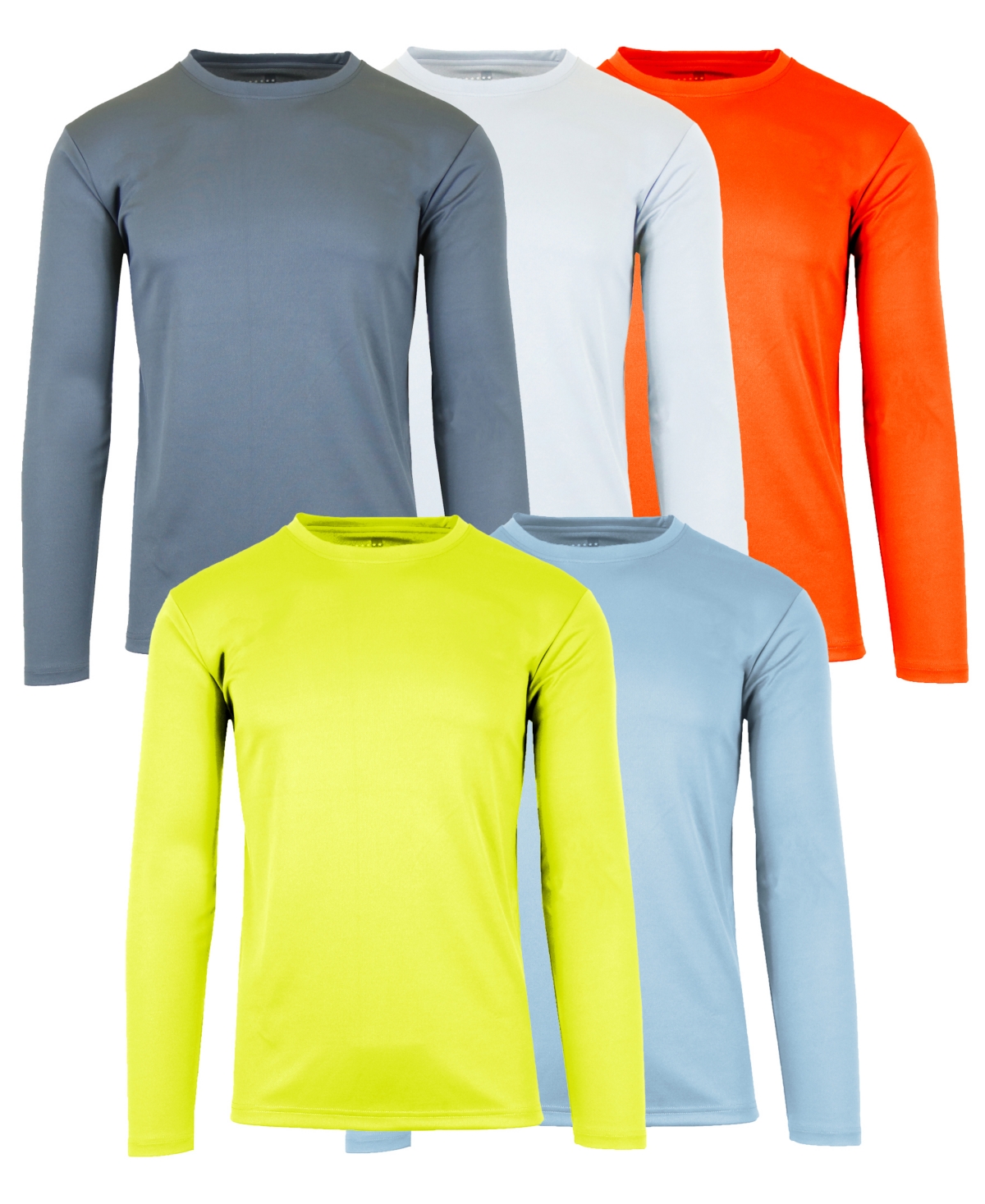 Men's Long Sleeve Moisture-Wicking Performance Crew Neck Tee -5 Pack - NAVY MULTI