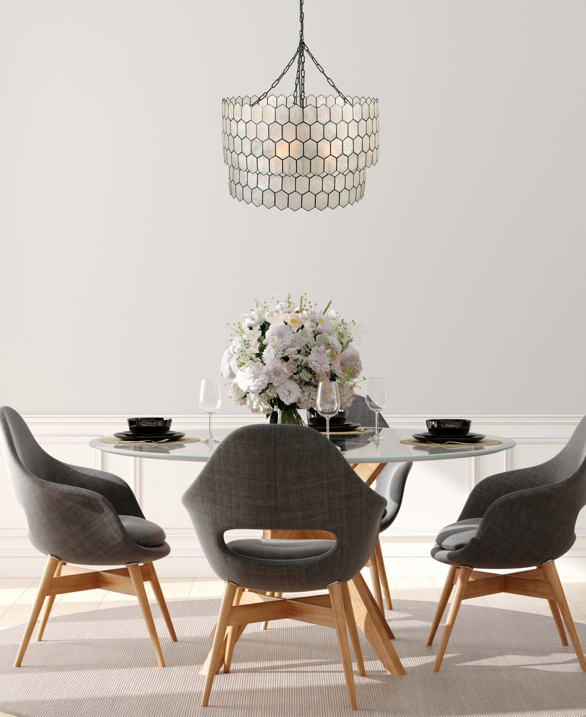 Storied Home 2-tier Capiz Honeycomb Chandelier White And Black In Black