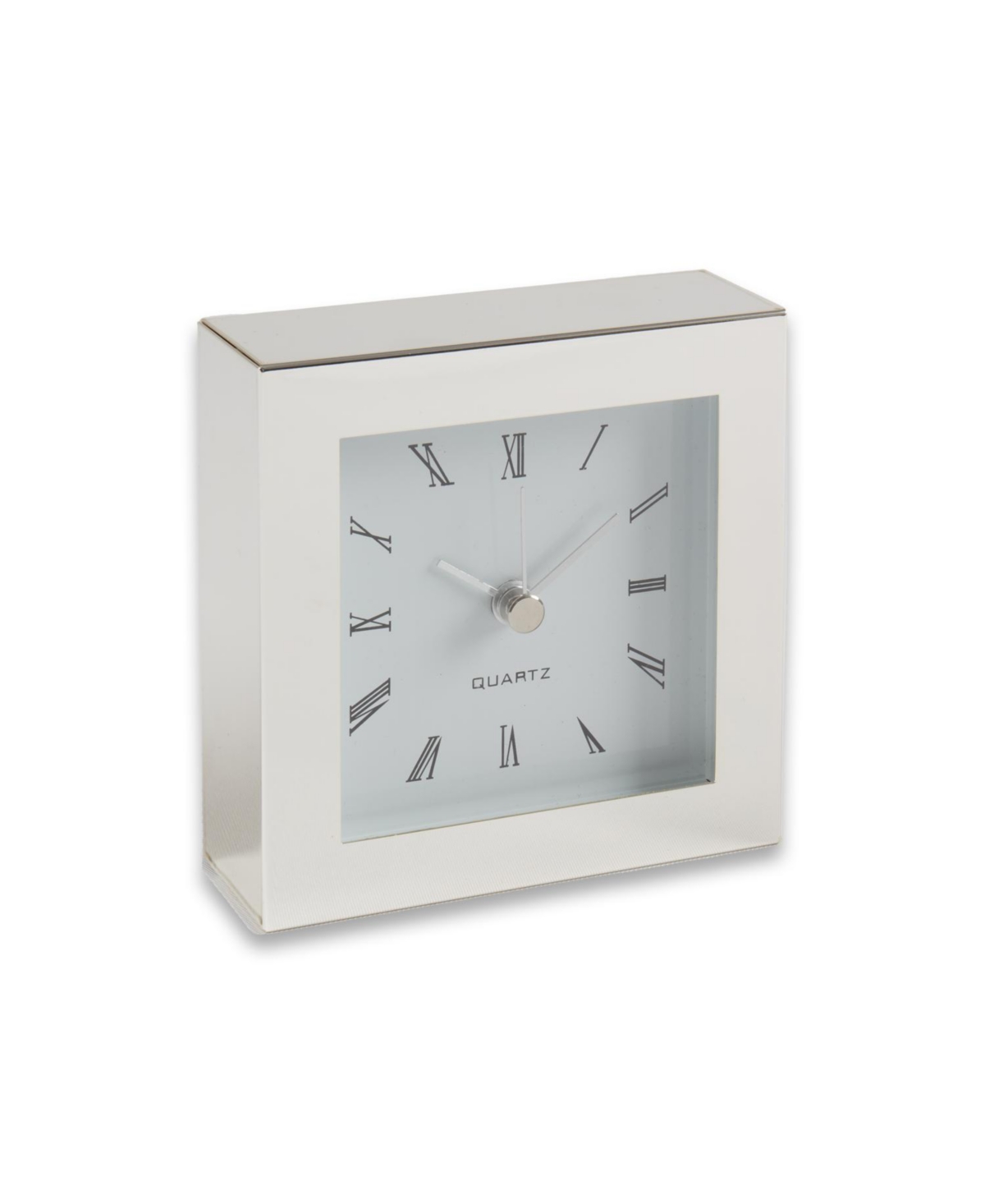 Bey-berk Small Square Plated Clock In Silver