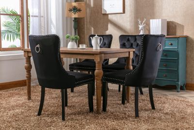 Contemporary Velvet Dining Chairs, Black, 2-Pcs Set
