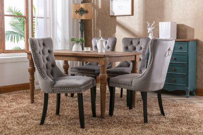Streamdale Contemporary Velvet Upholstered Dining Chair Set, Gray, 2-Pcs