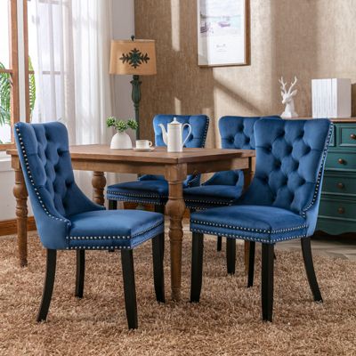 Streamdale Contemporary Velvet Dining Chairs, Blue, 2-PCS Set