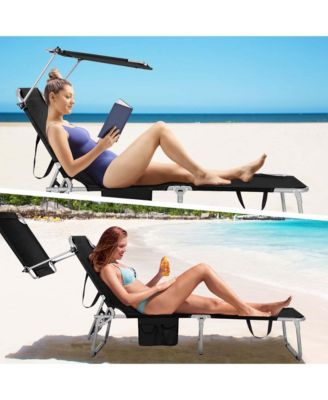 2 PCS Foldable Sun Shading Lounge Chair Adjustable Beach Sunbathing Recliner