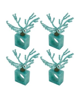 Coral Breeze Beaded Resin Napkin Ring Set of 4,