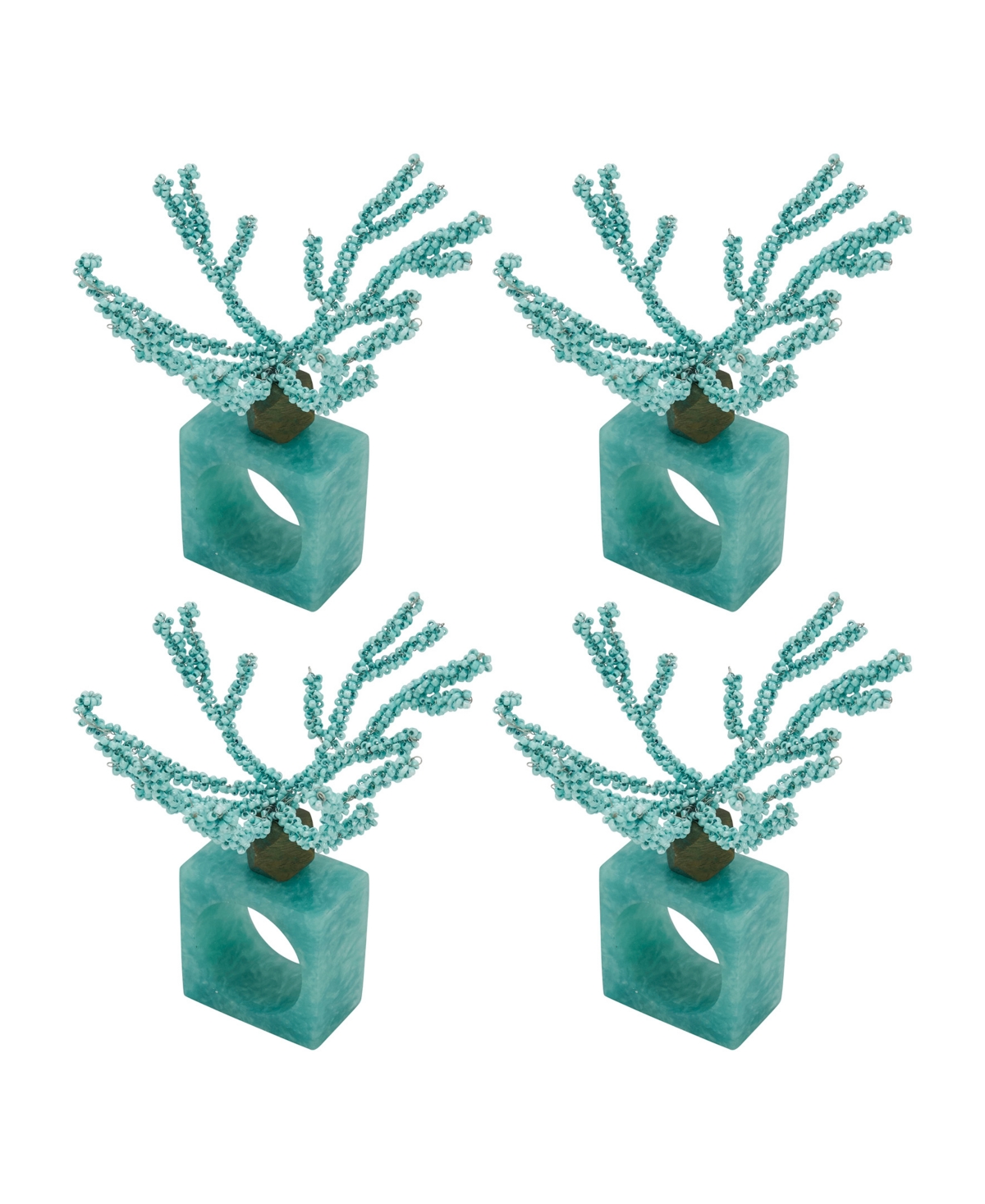 Saro Lifestyle Coral Breeze Beaded Resin Napkin Ring Set Of 4, In Aqua