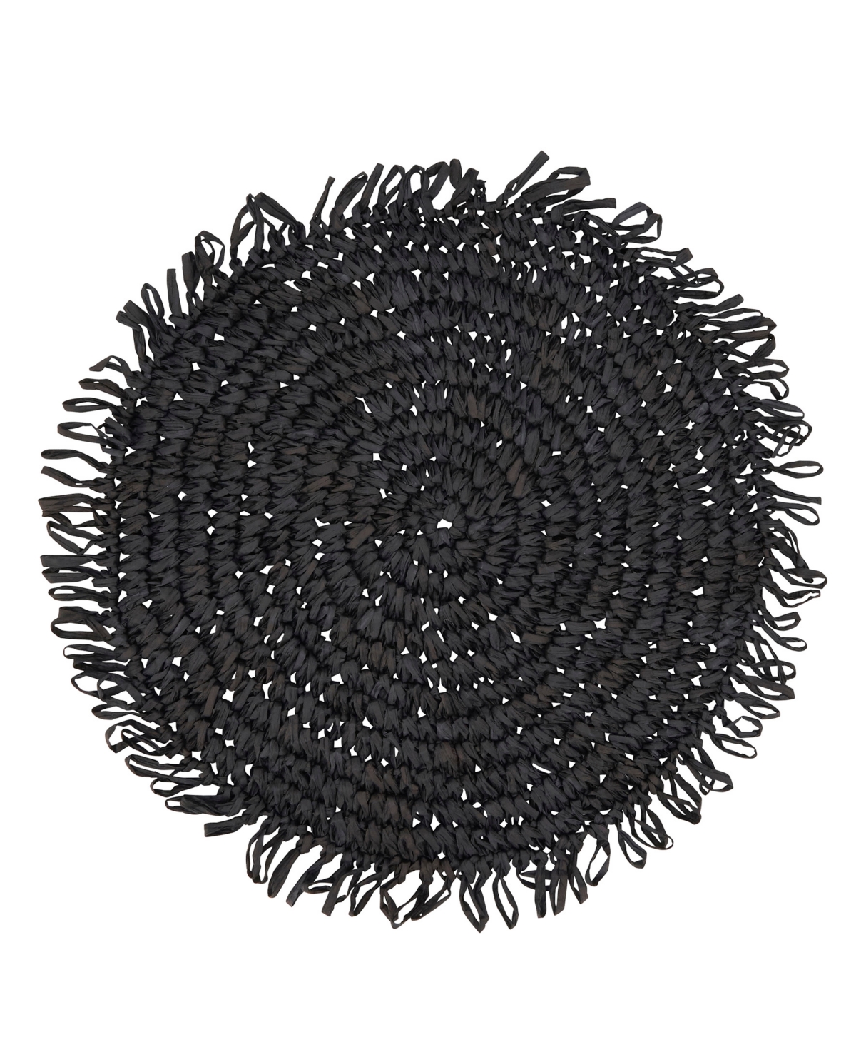 Saro Lifestyle Rustic Raffia Fringe Placemat Set Of 4, 14"x14" In Black
