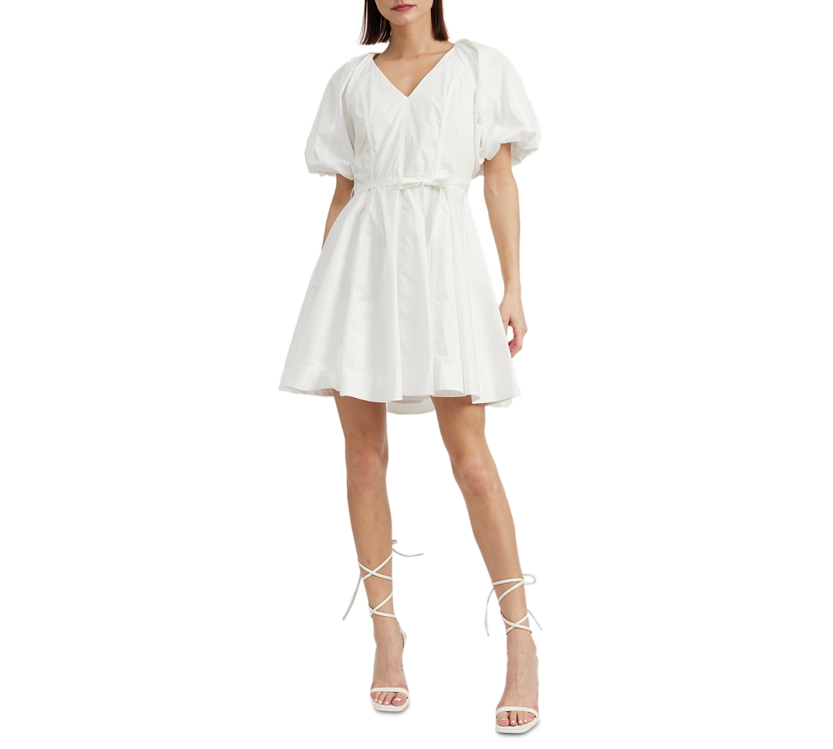 Women's Cayman Cotton Puffed-Sleeve Mini Dress - White