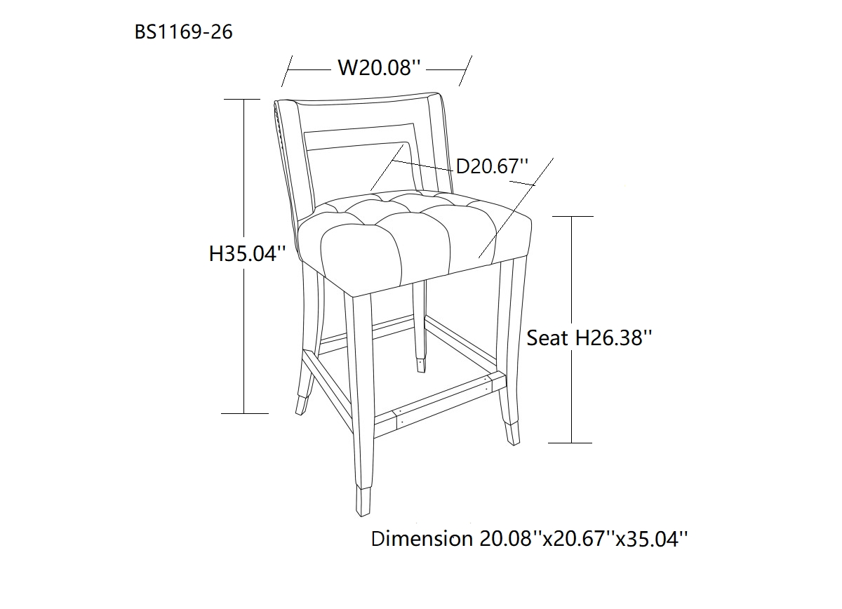 Streamdale Furniture Suede Velvet Barstool With Nailheads Dining Room Chair 2 Pcs Set - 26 Inch Seater Height