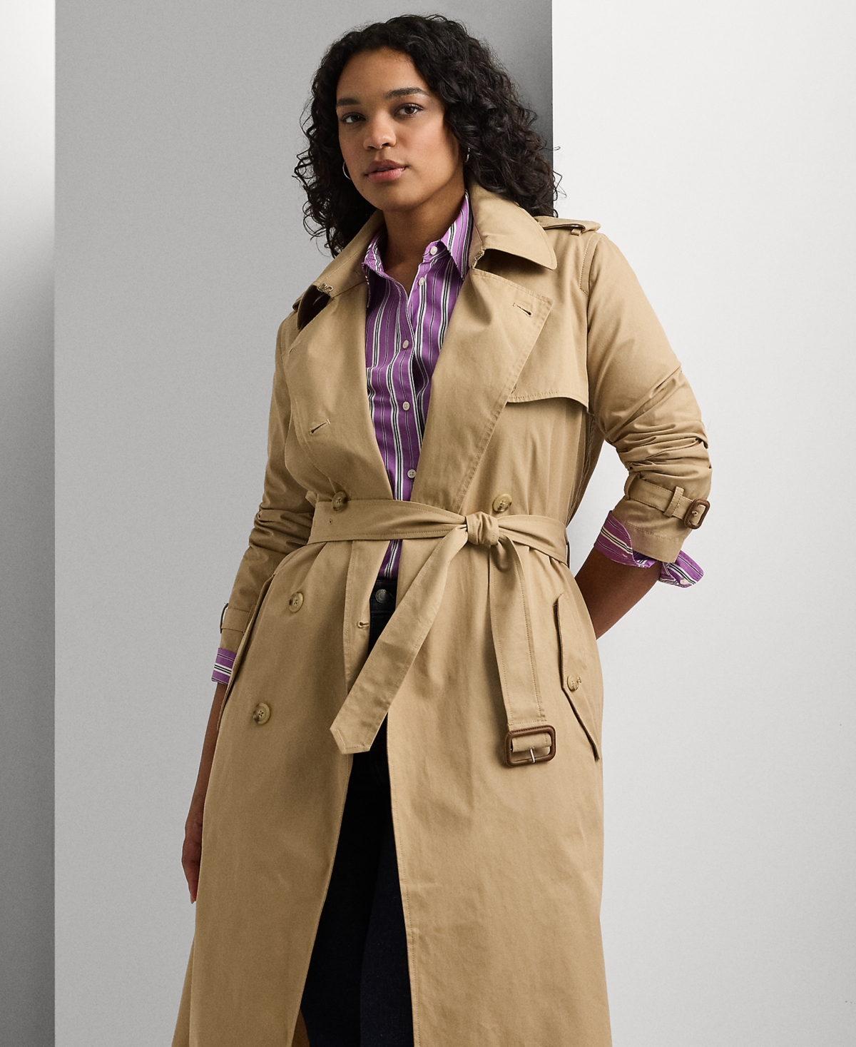 Ralph Lauren Plus Size Double-breasted Trench Coat In Birch Tan