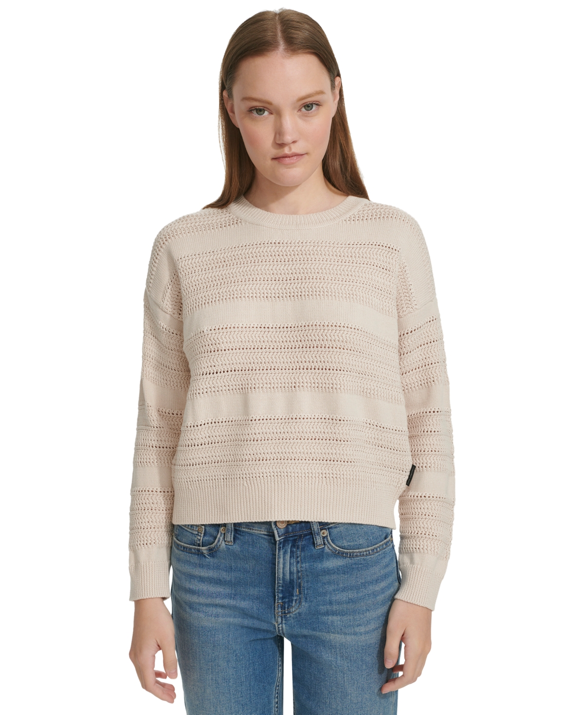 Petite Cotton Textured Pointelle Sweater - White