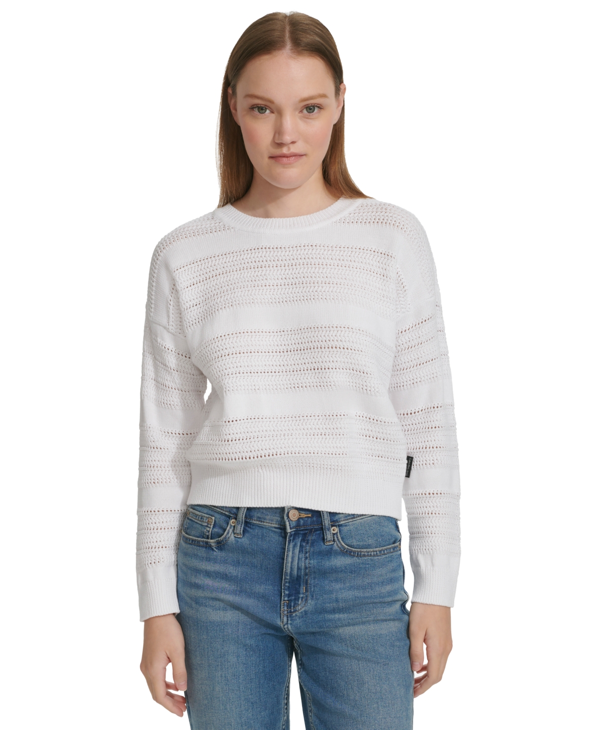 Calvin Klein Jeans Est.1978 Petite Cotton Textured Pointelle Sweater In White