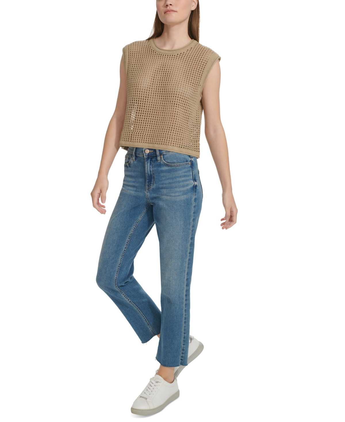 Calvin Klein Jeans Petite Cotton Open-Stitch Sleeveless Sweater