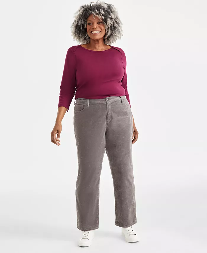Plus Size High-Rise Straight-Leg Corduroy Pants