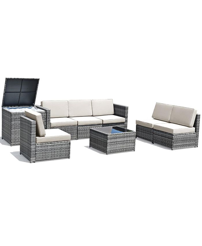 Gymax 8PCS Patio Rattan Sofa Sectional Conversation Furniture Set w