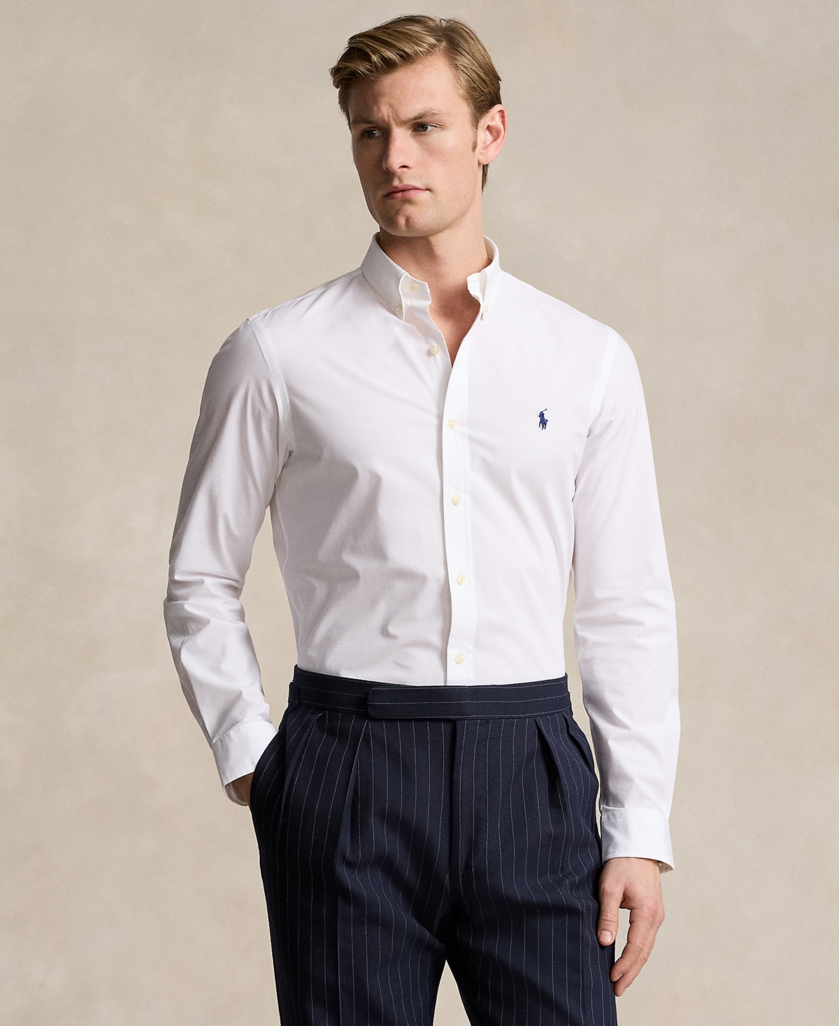 Polo Ralph Lauren Slim Fit Long Sleeve Cotton Oxford Button Down Shirt In White