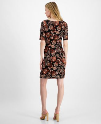 Petite Printed Round-Neck Sheath Dress
