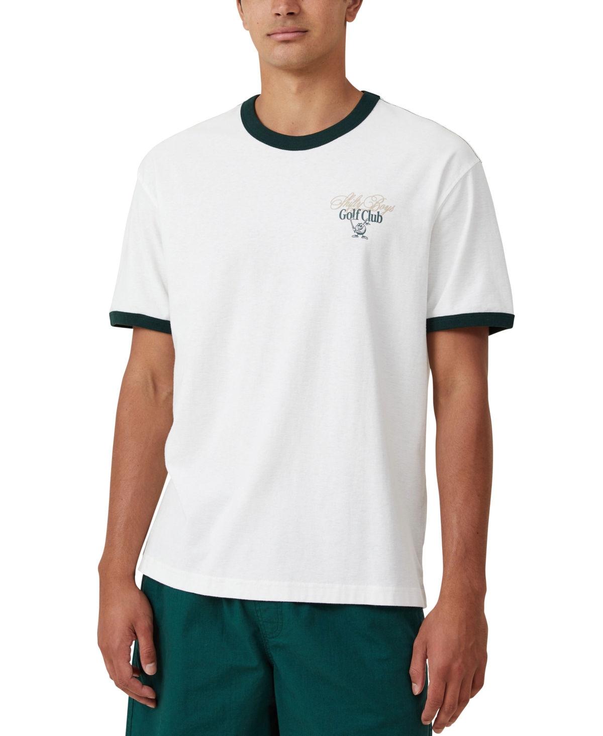 Cotton On Men's Premium Loose Fit Art T-shirt In White,pine Needle Green,golf Tour